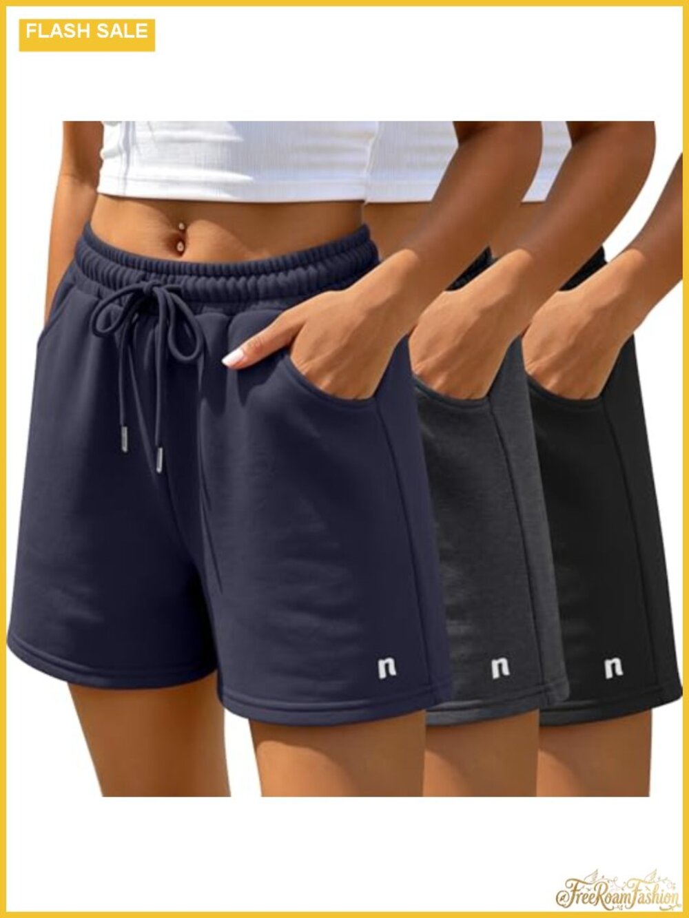3 Pack Women's Drawstring Sweat Shorts with Pockets High Waist Active Lounge